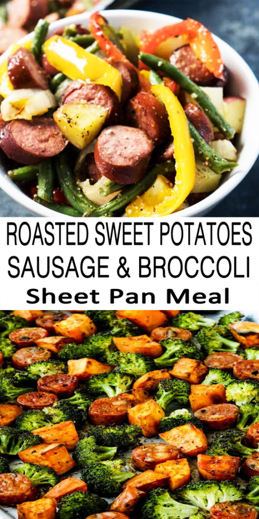 Roasted Sweet Potatoes, Sausage and Broccoli Sheet Pan Meal
